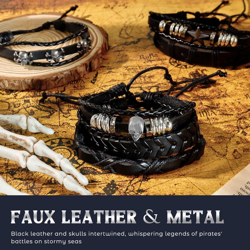 JOLYEAK Punk Leather Rivets Bracelets Punk Rock Leather Studded Bracelets 80s Wristband Emo Gothic Spike Cuff Bracelet Set for Men Women Rocker Outfits Skull Bracelet - Image 4